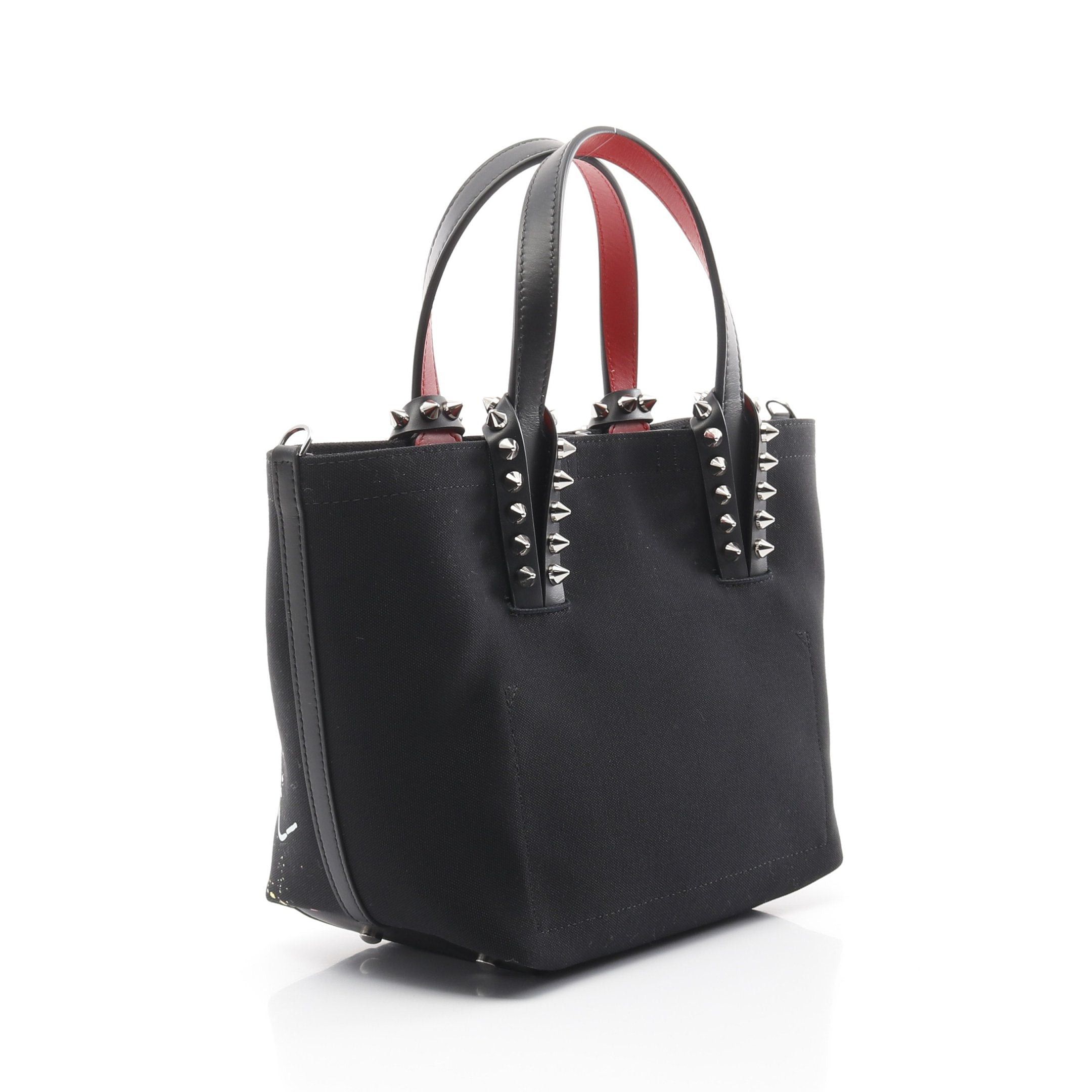 Christian Louboutin Christian Louboutin Cabata Graffiti Handbag Tote Bag Canvas Leather Black Multicolor Spike Studs Size ONE SIZE - 2 Thumbnail
