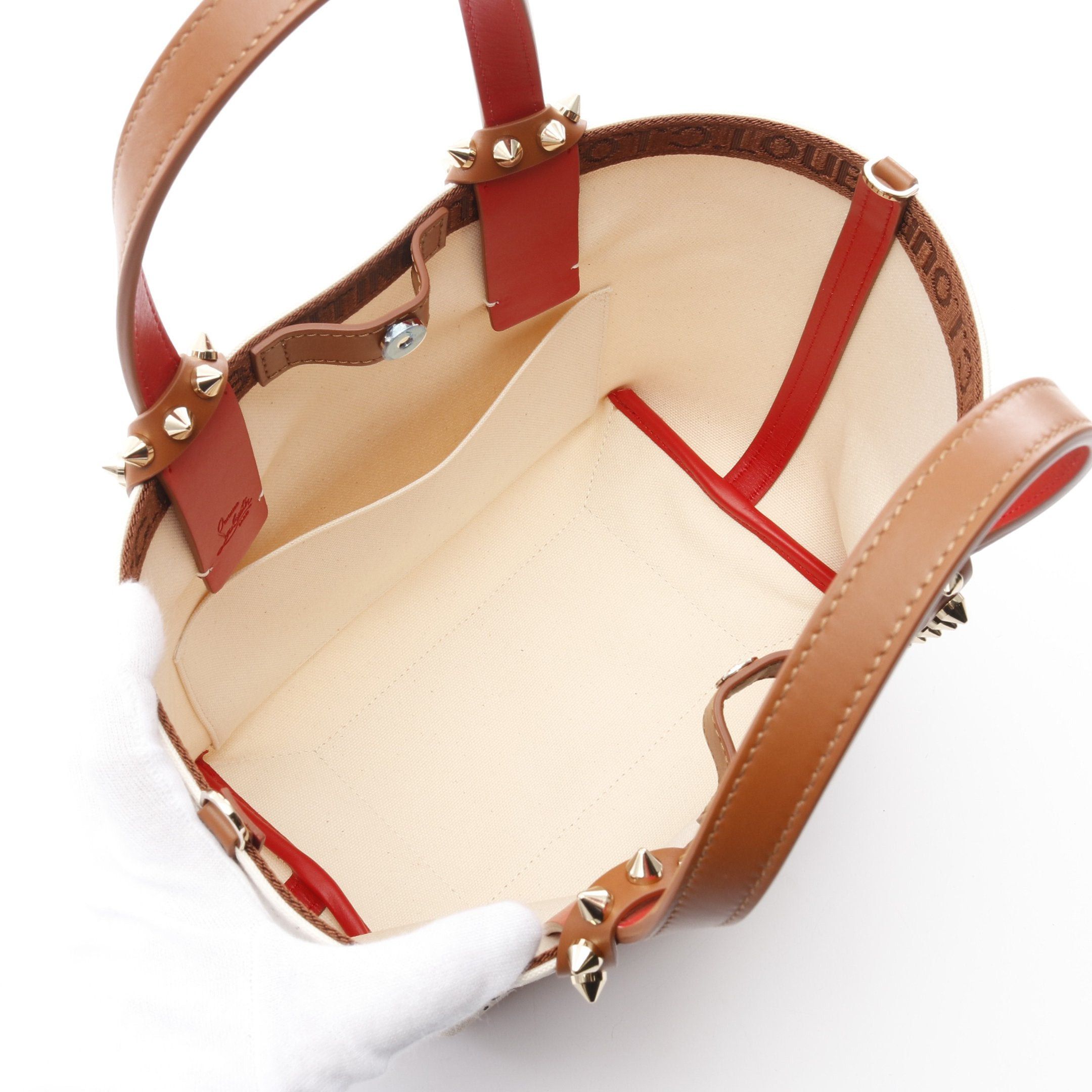 Christian Louboutin Christian Louboutin Cabata Graffiti Handbag Tote Bag Canvas Leather Ivory Brown Multicolor Spike Studs Size ONE SIZE - 3 Thumbnail