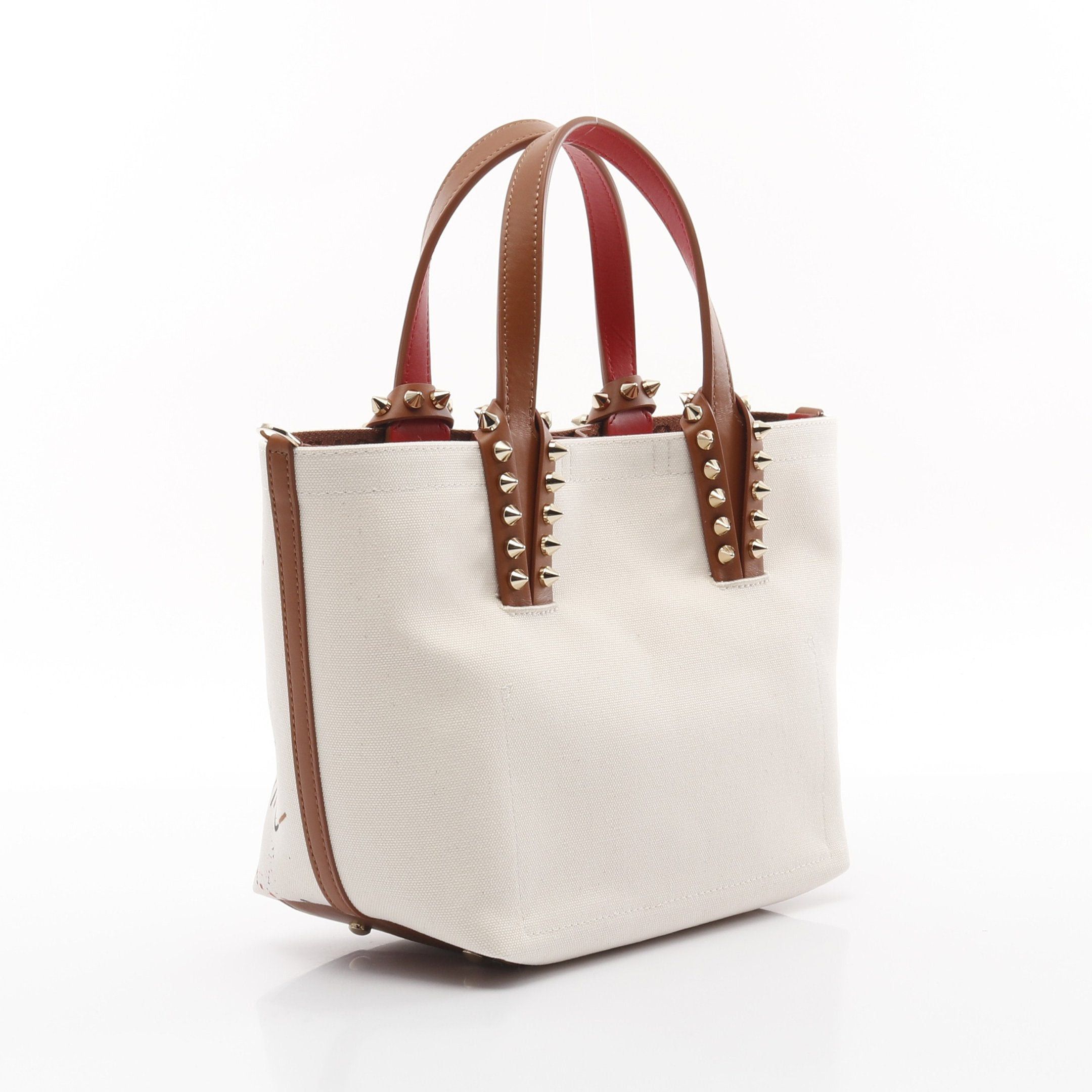 Christian Louboutin Christian Louboutin Cabata Graffiti Handbag Tote Bag Canvas Leather Ivory Brown Multicolor Spike Studs Size ONE SIZE - 2 Thumbnail