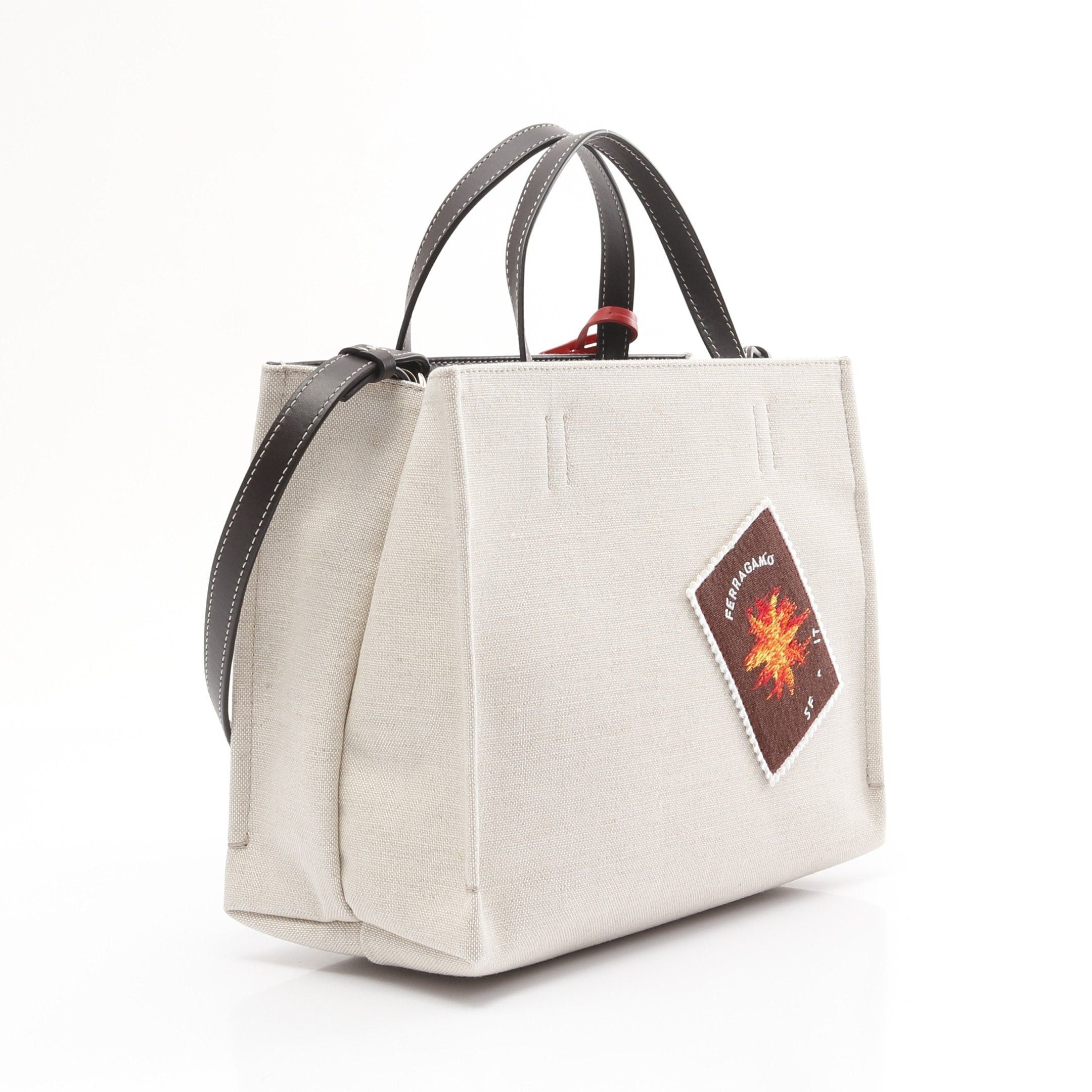 Salvatore Ferragamo Salvatore Ferragamo Handbag Tote Bag Embroidery Canvas Leather Beige Dark Brown Multicolor Size ONE SIZE - 2 Thumbnail