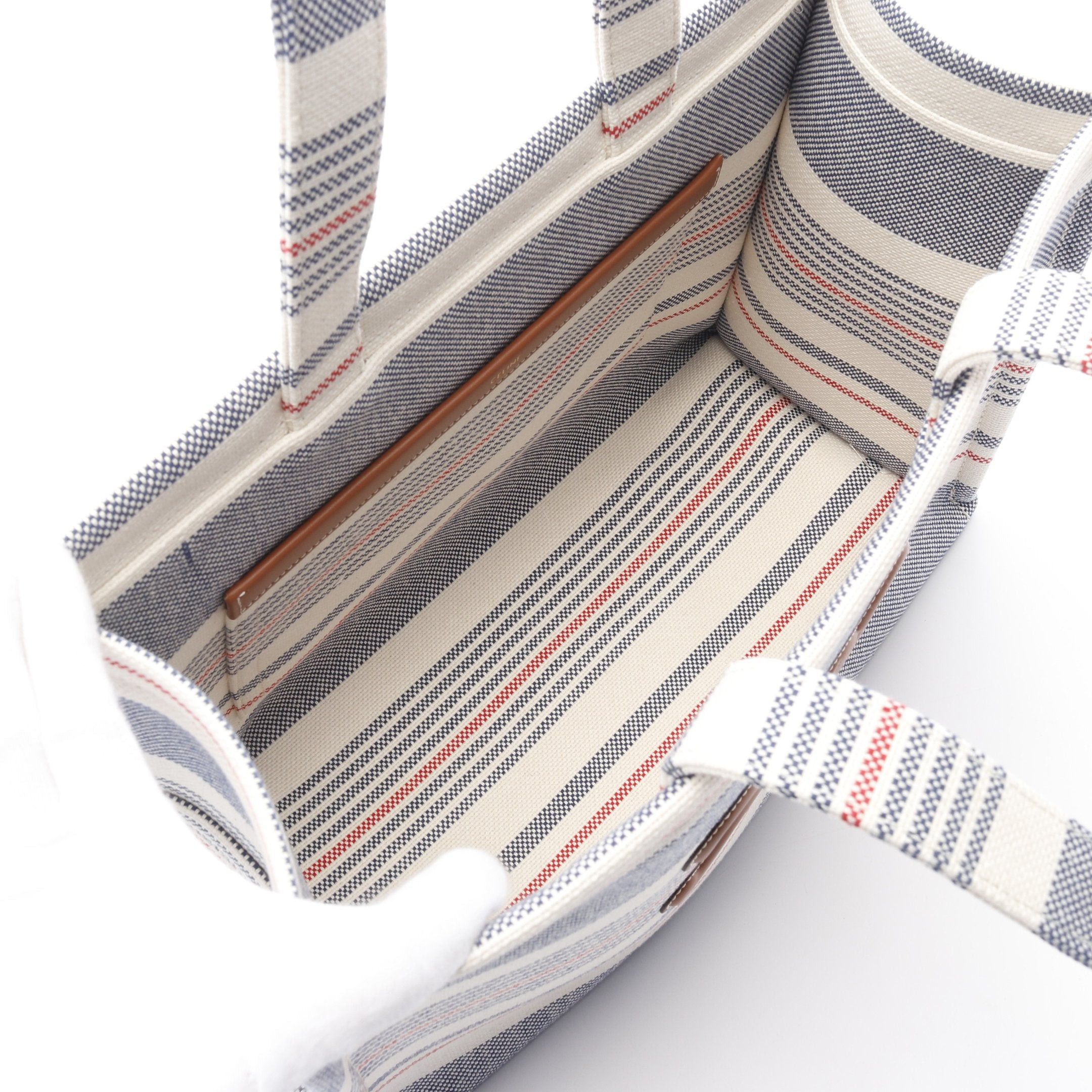 Celine Celine Large Cabas Hippo Triomphe Shoulder Bag Tote Stripes Canvas Leather Off White Navy Red Size ONE SIZE - 3 Thumbnail
