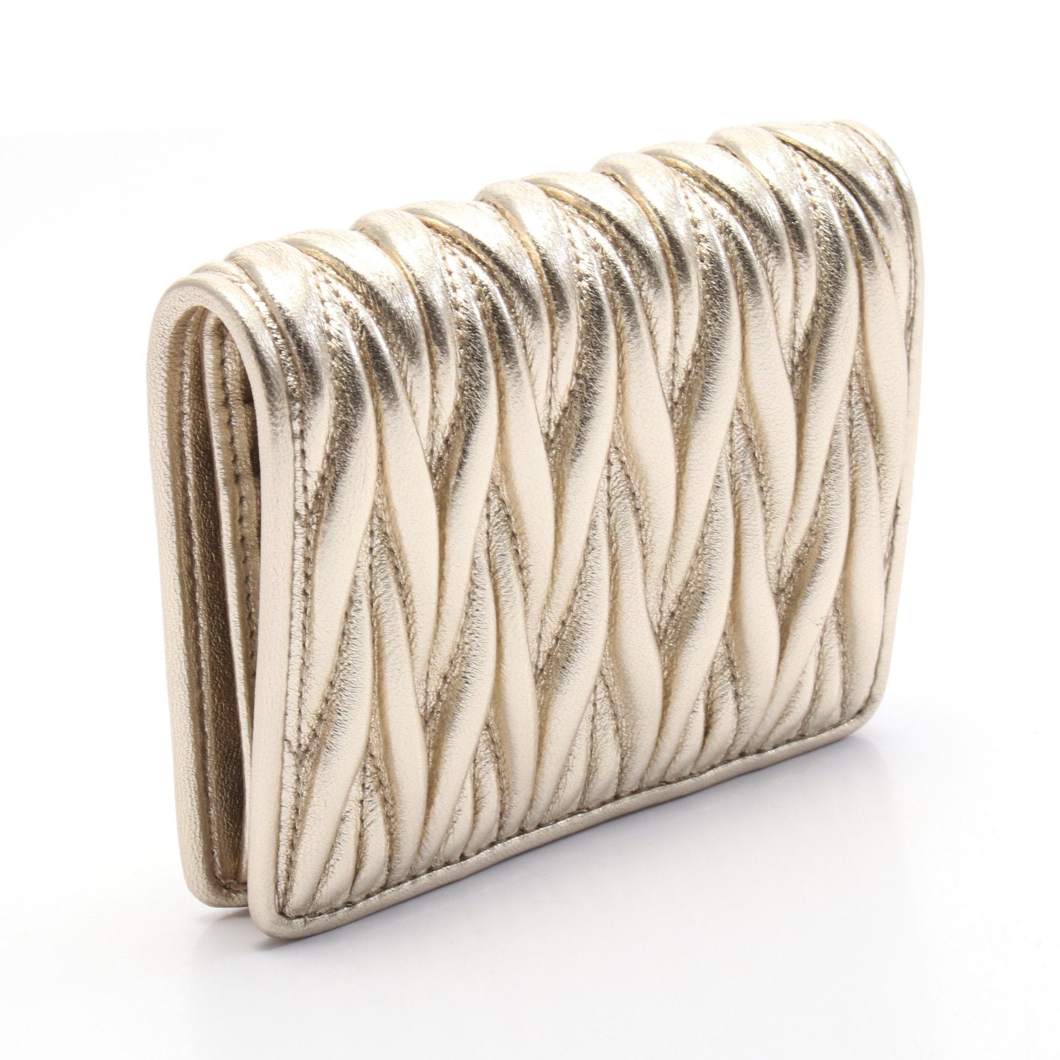 Miu Miu Miu Miu Matelasse Bi-Fold Wallet Leather Gold Size ONE SIZE - 2 Thumbnail