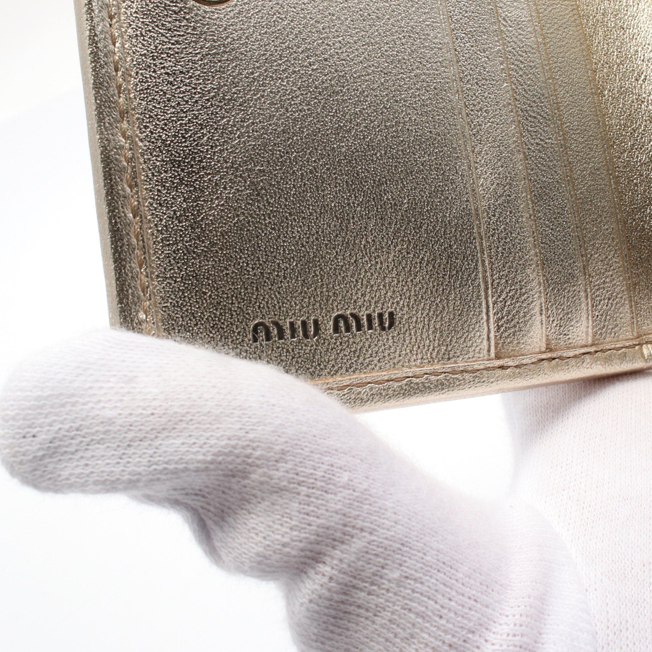 Miu Miu Miu Miu Matelasse Bi-Fold Wallet Leather Gold Size ONE SIZE - 4 Thumbnail