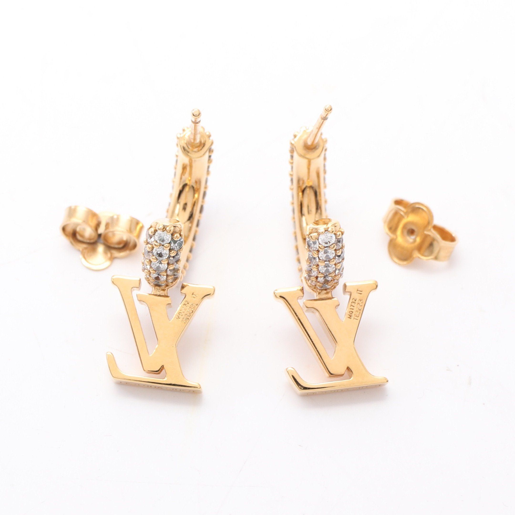 Louis Vuitton Louis Vuitton Hoop Lv Iconic Earrings Gp Rhinestone Gold Clear Size ONE SIZE - 5 Thumbnail
