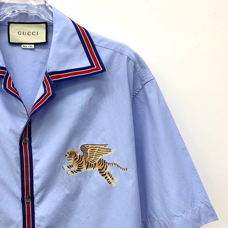 Gucci Gucci Blue Striped Cotton Short Sleeve Shirt - dmc Size US L / EU 52-54 / 3 - 3 Thumbnail