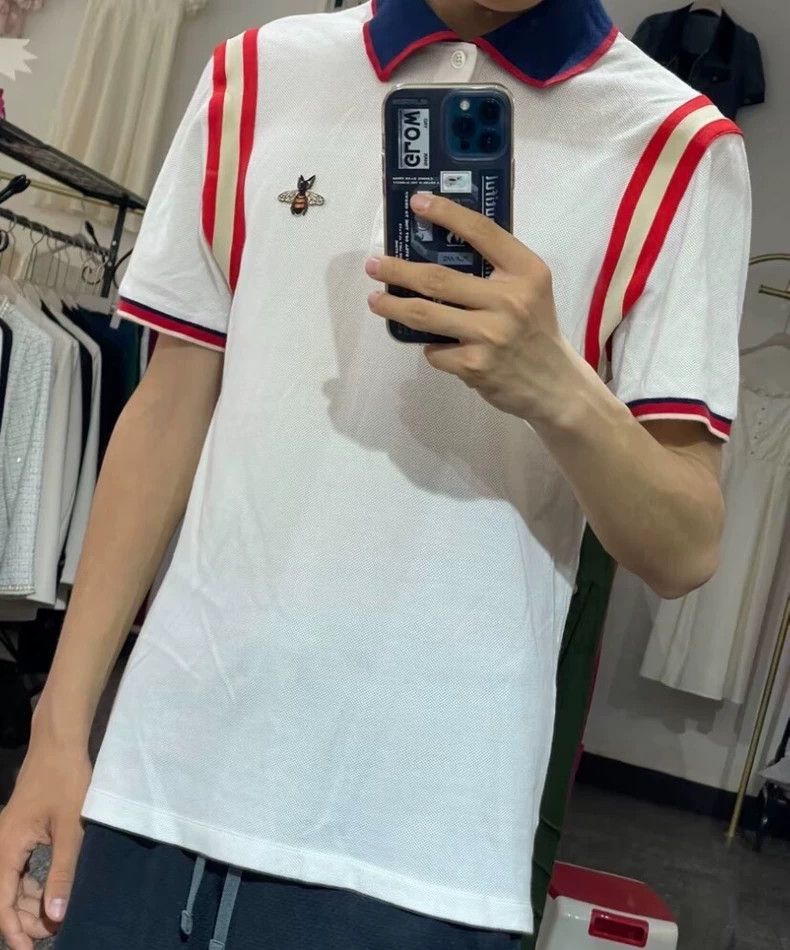 Gucci Gucci White Bee Embroidered Cotton Polo Shirt - dmc Size US S / EU 44-46 / 1 - 9 Thumbnail