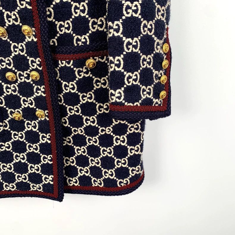 Gucci Gucci Deep Blue Logo Print Double-Breasted Coat - dmc Size US XS / EU 42 / 0 - 4 Thumbnail