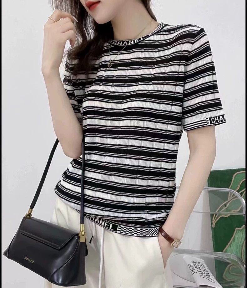 Chanel Chanel Striped Cotton Short Sleeve Knit Top - dmc Size US S / EU 44-46 / 1 - 9 Thumbnail