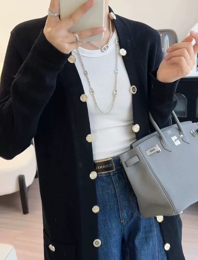 Chanel Black Cashmere Cardigan with Gold Buttons - dmc