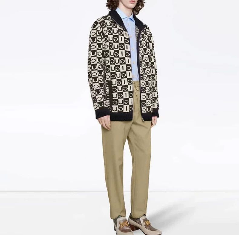 Gucci Gucci Black White Checker Zip Knit Jacket - dmc Size US L / EU 52-54 / 3 - 6 Thumbnail