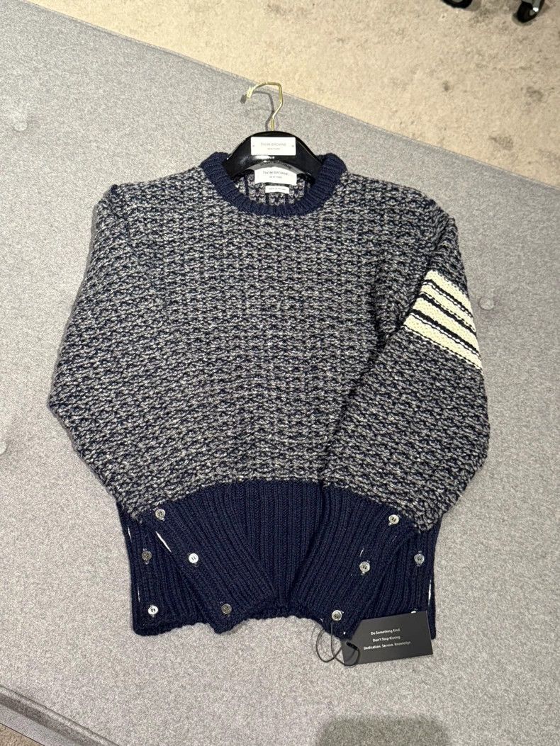 Thom Browne Thom Browne Blue Knit Sweater with Four Stripes - dmc Size US M / EU 48-50 / 2 - 3 Thumbnail