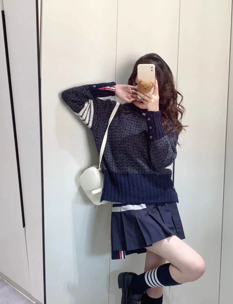 Thom Browne Thom Browne Blue Knit Sweater with Four Stripes - dmc Size US M / EU 48-50 / 2 - 7 Thumbnail