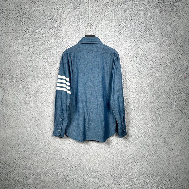 Thom Browne Thom Browne Denim Classic Four-Stripes Shirt - dmc Size US M / EU 48-50 / 2 - 2 Thumbnail