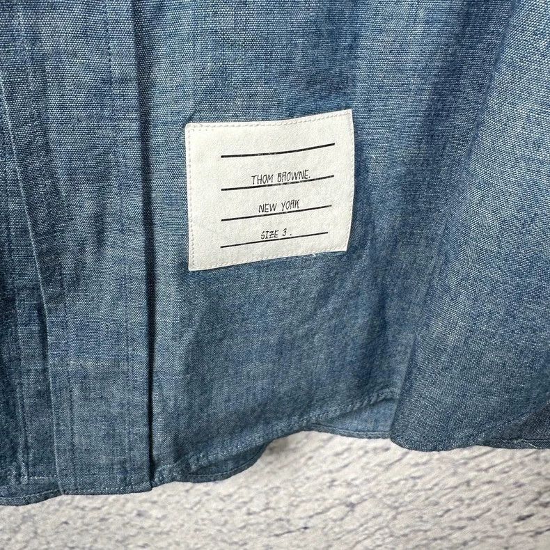 Thom Browne Thom Browne Denim Classic Four-Stripes Shirt - dmc Size US M / EU 48-50 / 2 - 4 Thumbnail