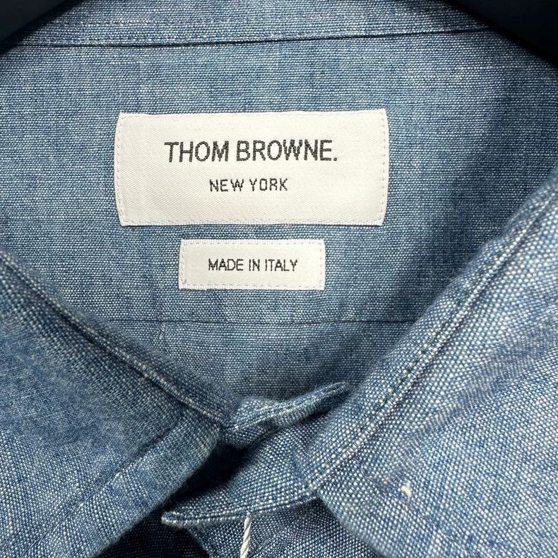Thom Browne Thom Browne Denim Classic Four-Stripes Shirt - dmc Size US M / EU 48-50 / 2 - 3 Thumbnail