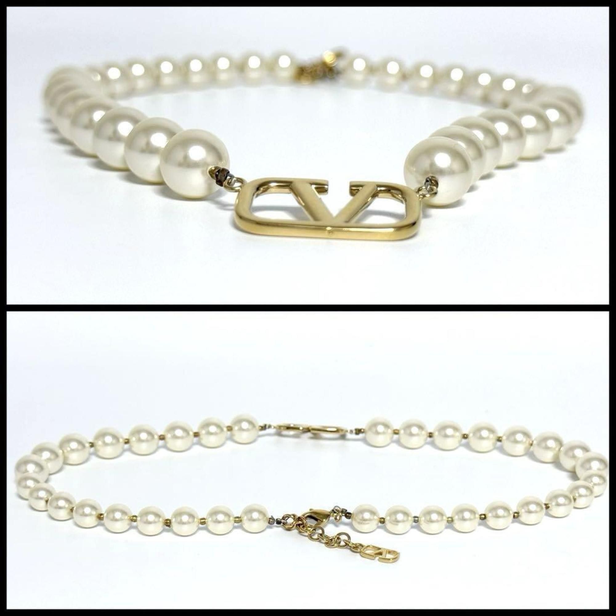 Valentino Valentino Women's V Logo Pearl Bead Necklace Size ONE SIZE - 7 Thumbnail