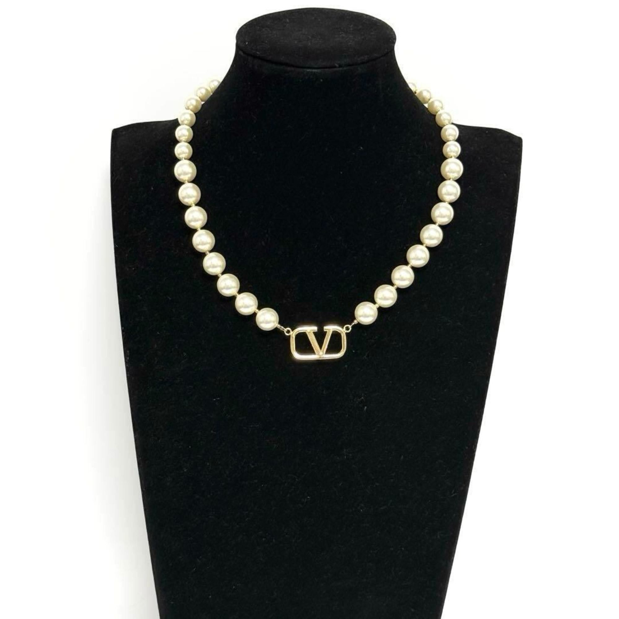 Valentino Valentino Women's V Logo Pearl Bead Necklace Size ONE SIZE - 10 Thumbnail