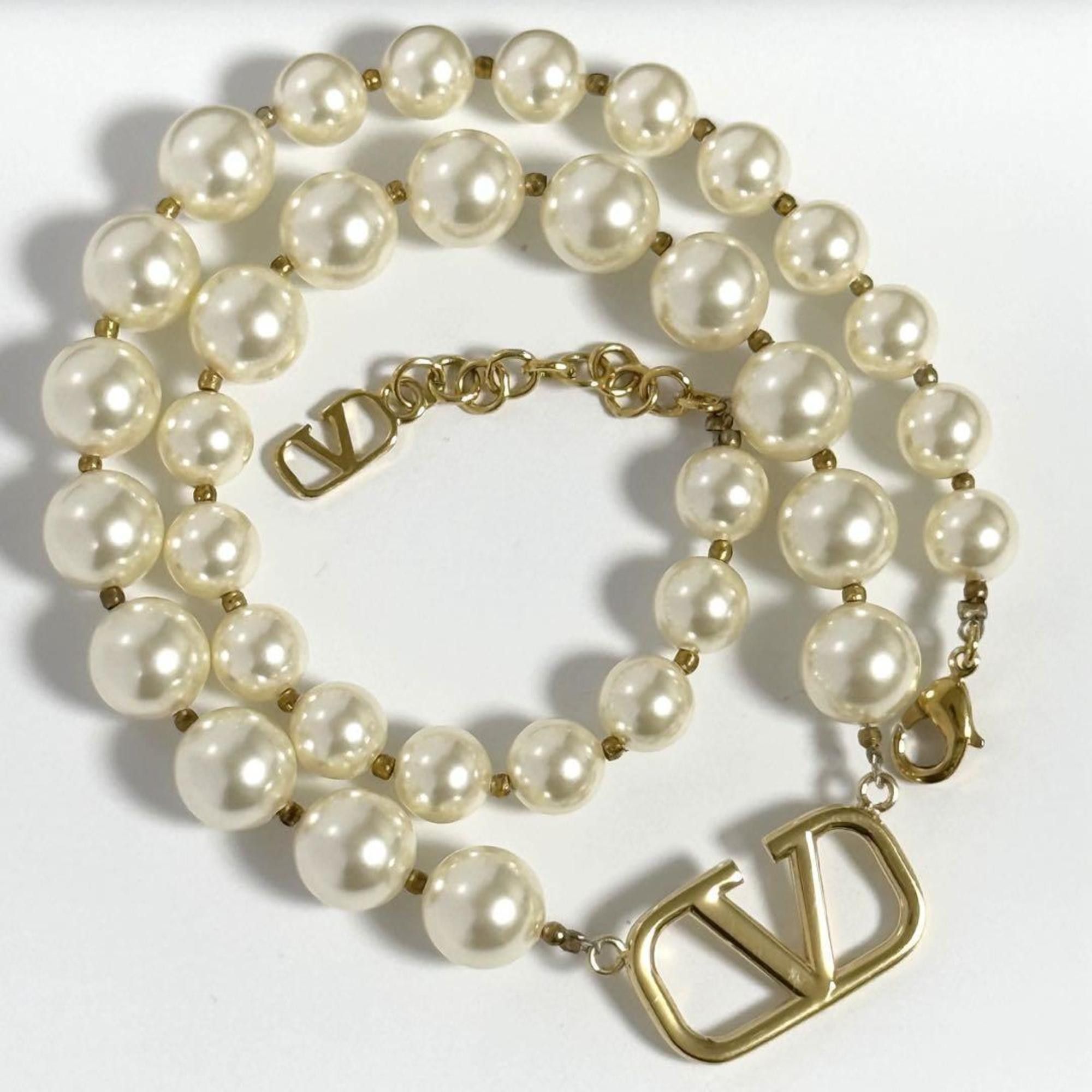 Valentino Valentino Women's V Logo Pearl Bead Necklace Size ONE SIZE - 2 Thumbnail