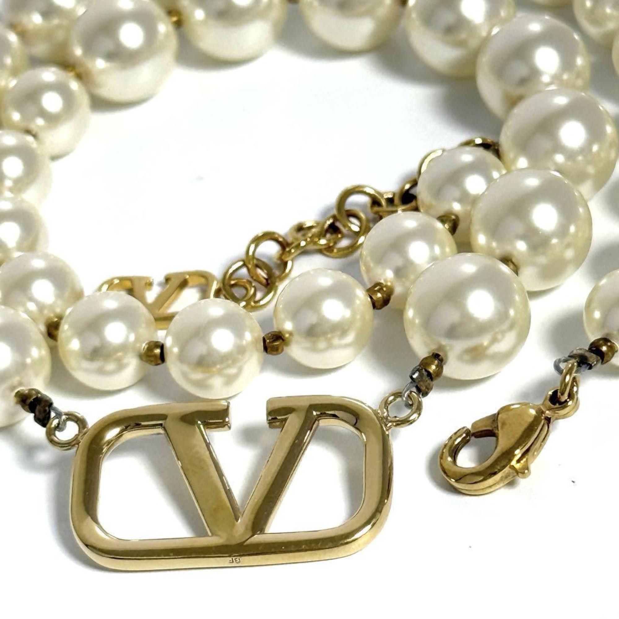 Valentino Valentino Women's V Logo Pearl Bead Necklace Size ONE SIZE - 4 Thumbnail