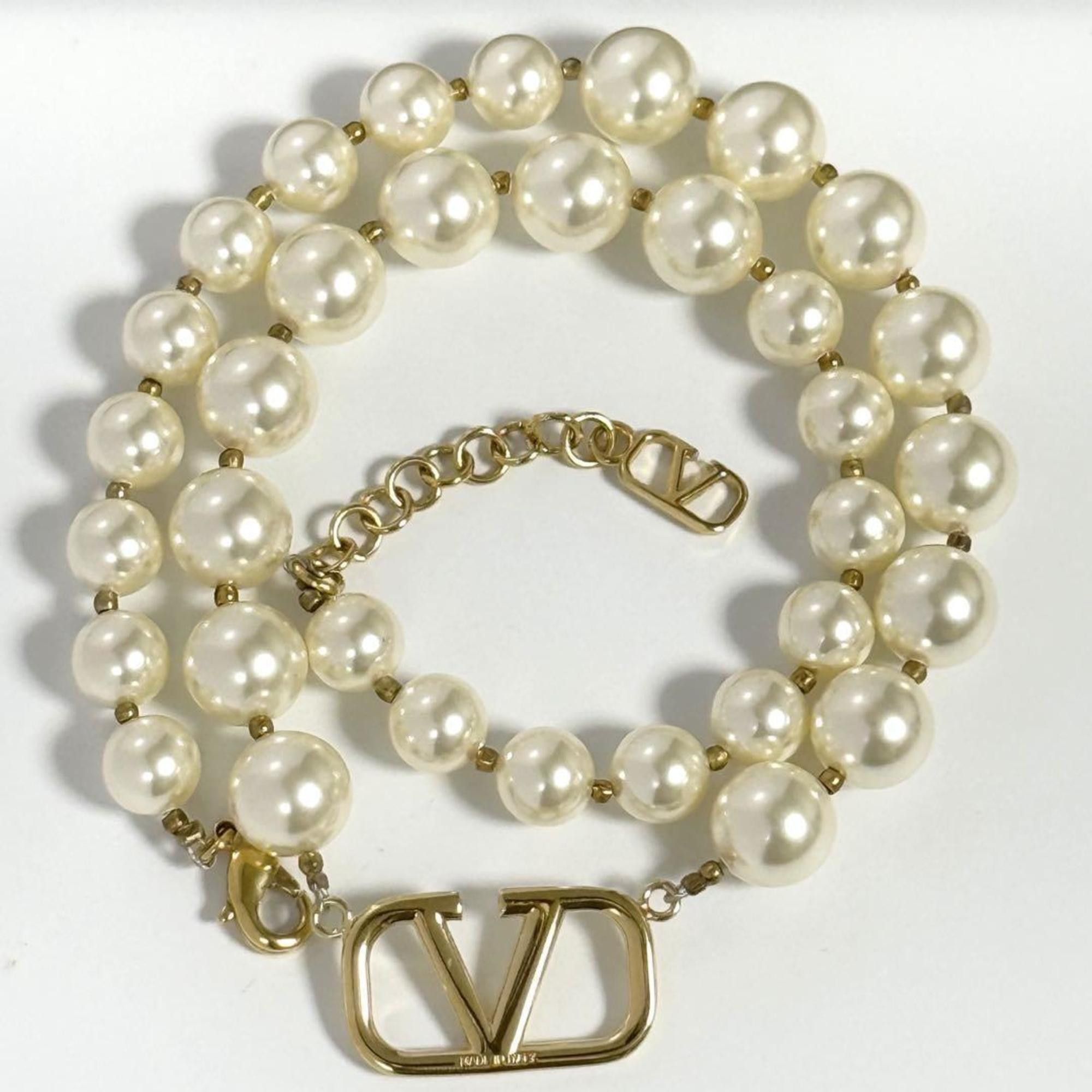 Valentino Valentino Women's V Logo Pearl Bead Necklace Size ONE SIZE - 3 Thumbnail