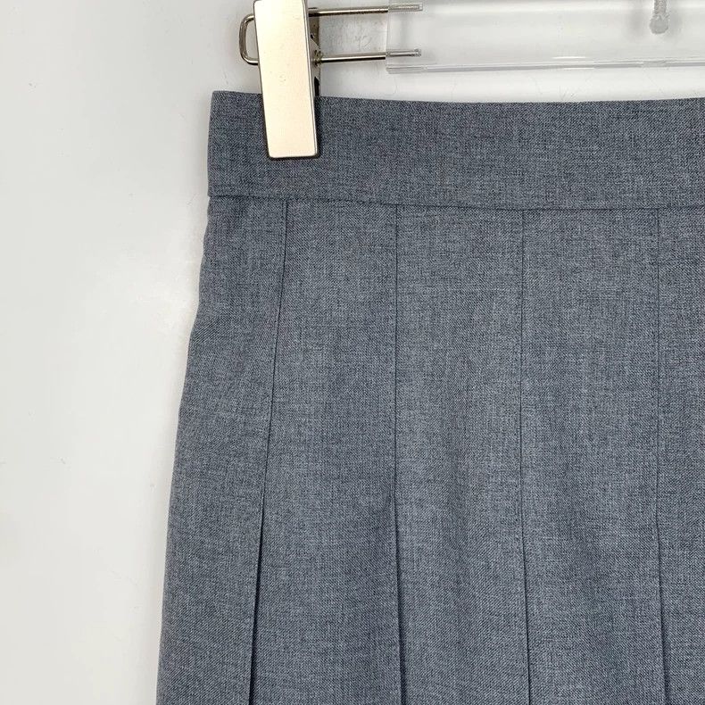 Thom Browne Gray Pleated Wool Skirt with Striped Trim - dmc Size US 38 / EU 54 - 3 Thumbnail