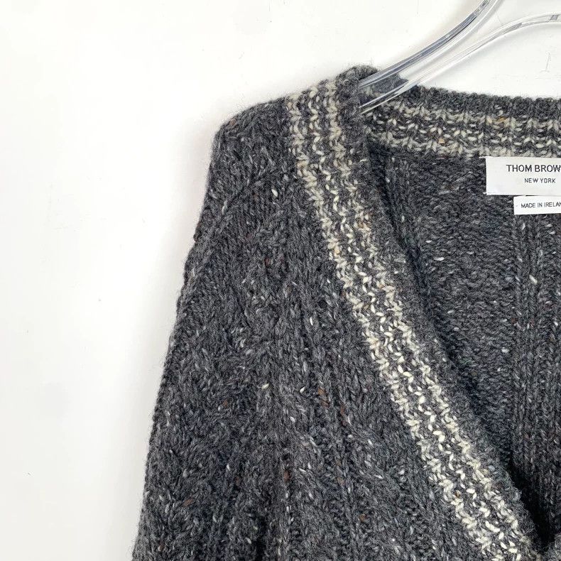 Thom Browne Thom Browne Dark Gray Striped Wool Cardigan - dmc Size US XS / EU 42 / 0 - 3 Thumbnail