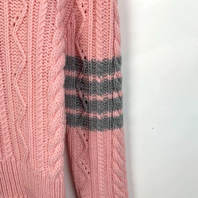 Thom Browne Pink Classic Wool Knit Sweater with Collar - dmc Size US S / EU 44-46 / 1 - 4 Thumbnail