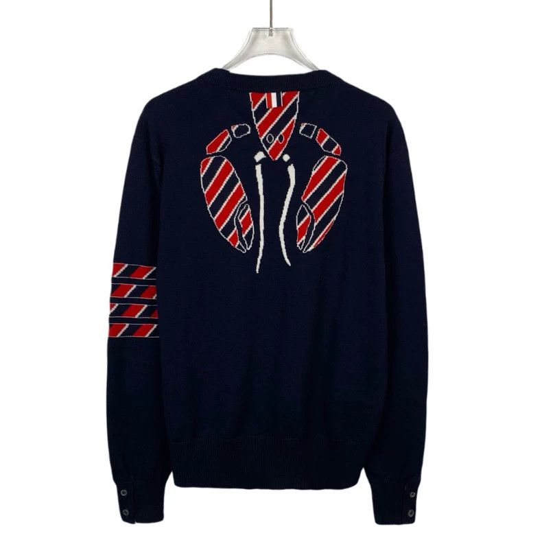 Thom Browne Thom Browne Navy Logo Wool Knit Sweater - dmc Size US M / EU 48-50 / 2 - 2 Thumbnail