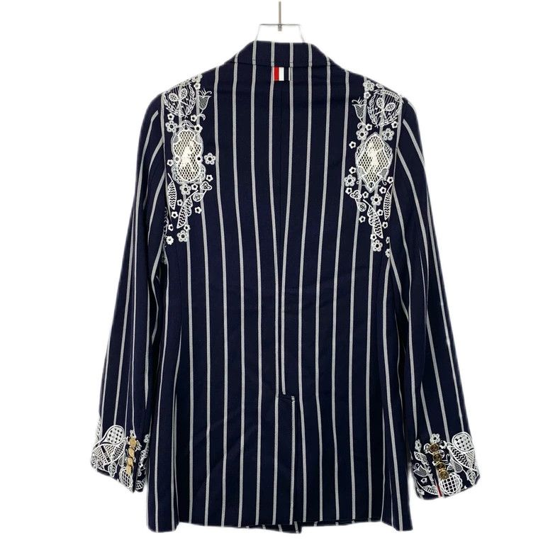 Thom Browne Thom Browne Navy Striped Wool Double-Breasted Jacket - dmc Size US XS / EU 42 / 0 - 2 Thumbnail