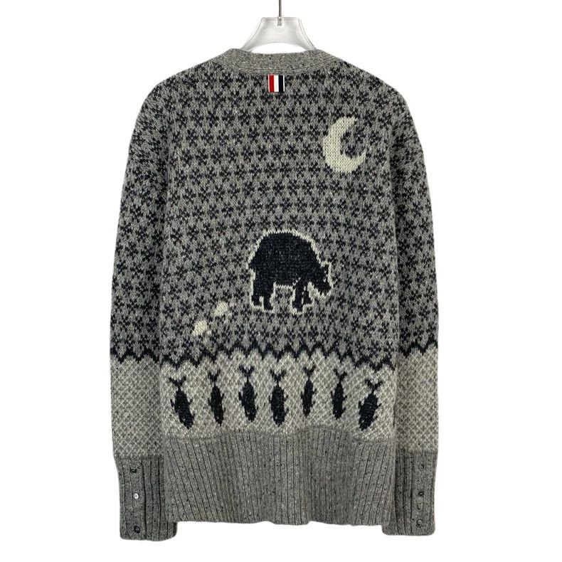 Thom Browne Thom Browne Gray Logo Knit Cardigan Sweater - dmc Size US M / EU 48-50 / 2 - 2 Thumbnail