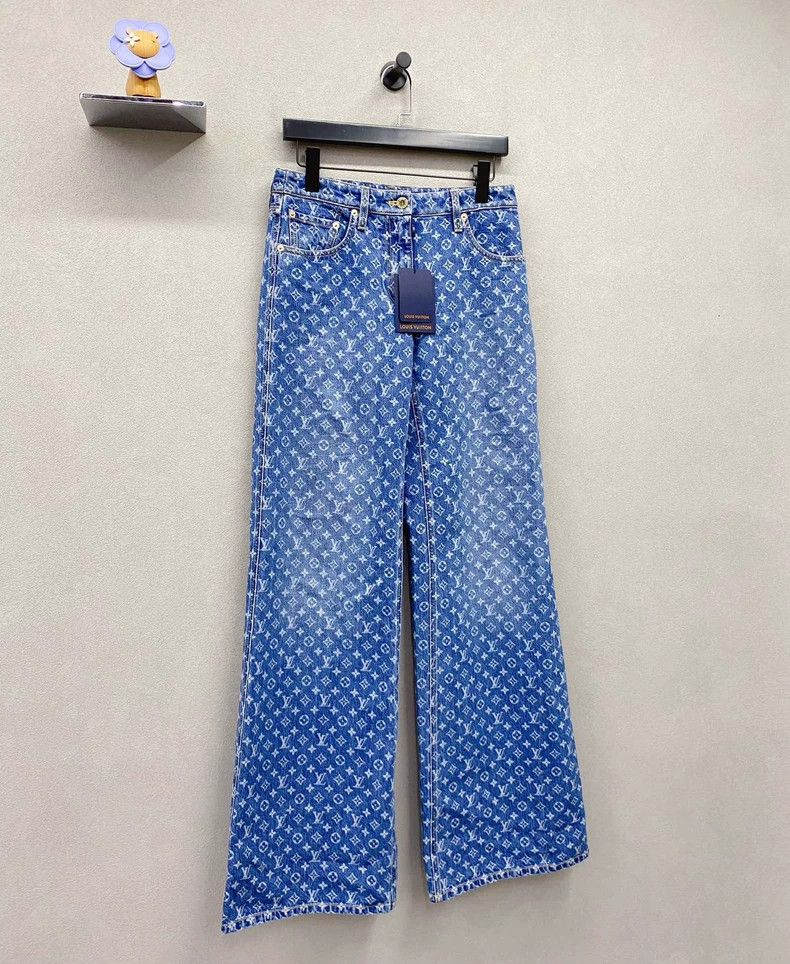 Louis Vuitton Blue Floral Patterned Long Denim Pants - dmc Size US 36 / EU 52 - 3 Thumbnail