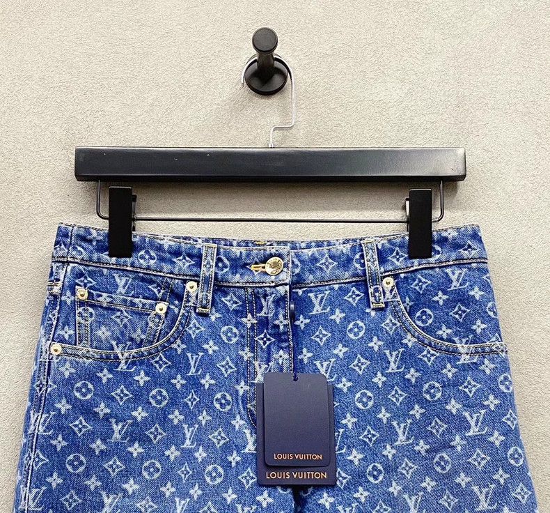 Louis Vuitton Blue Floral Patterned Long Denim Pants - dmc Size US 36 / EU 52 - 4 Thumbnail