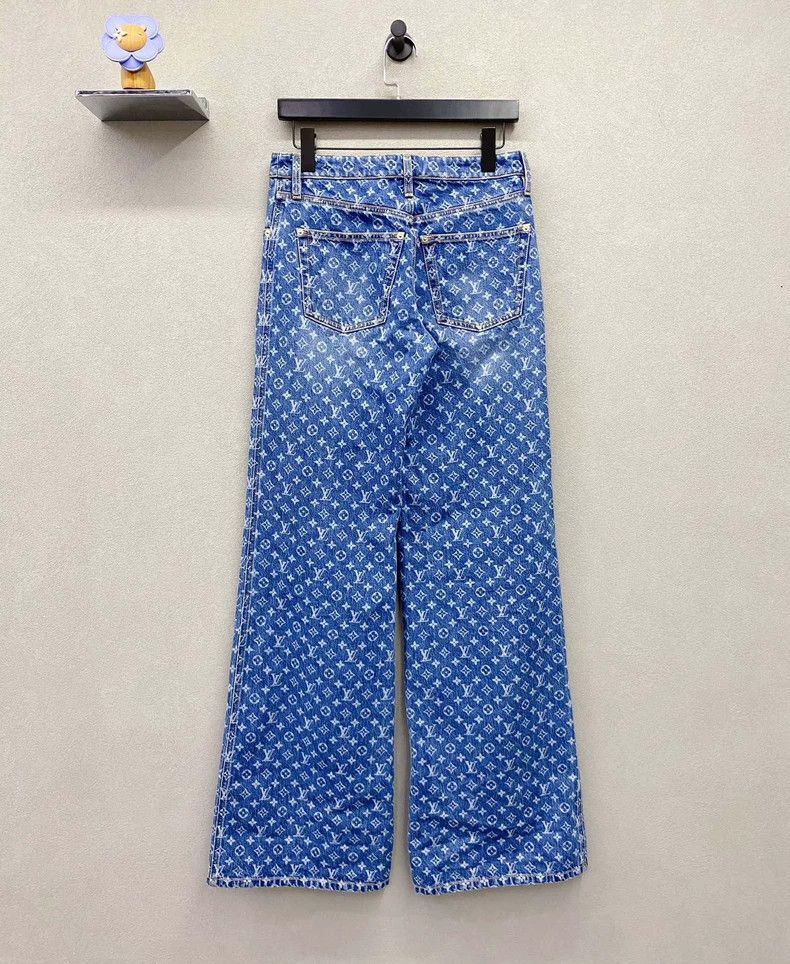 Louis Vuitton Blue Floral Patterned Long Denim Pants - dmc Size US 36 / EU 52 - 2 Thumbnail