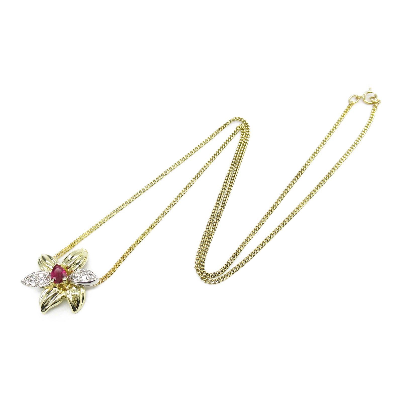 Tiffany & Co. Tiffany Co Flower Motif Ruby Diamond Necklace K18 (Yellow Gold) Red Clear Size ONE SIZE - 3 Thumbnail