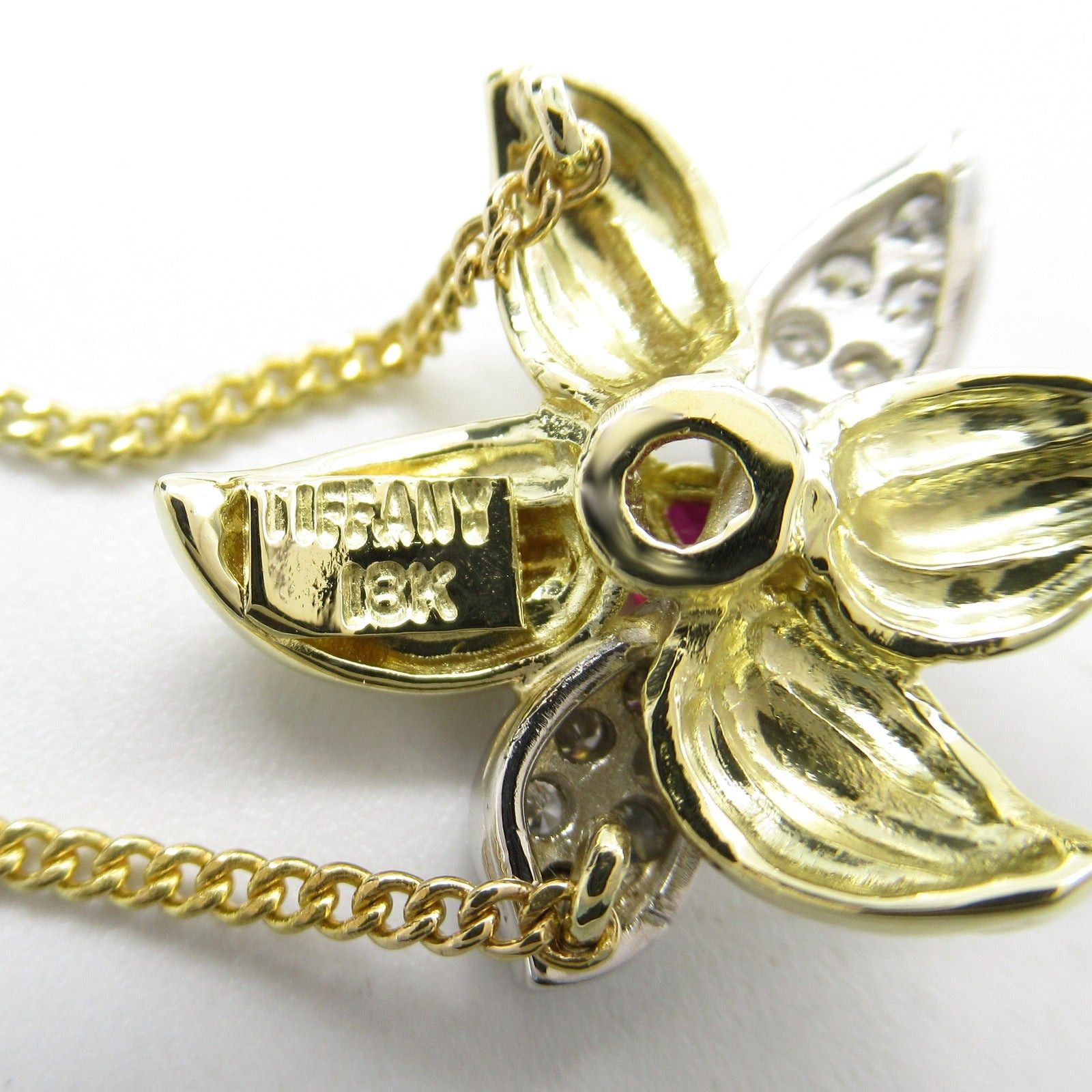 Tiffany & Co. Tiffany Co Flower Motif Ruby Diamond Necklace K18 (Yellow Gold) Red Clear Size ONE SIZE - 4 Thumbnail