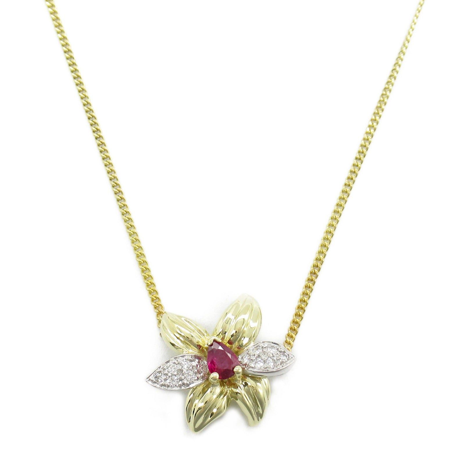 Tiffany & Co. Tiffany Co Flower Motif Ruby Diamond Necklace K18 (Yellow Gold) Red Clear Size ONE SIZE - 2 Thumbnail