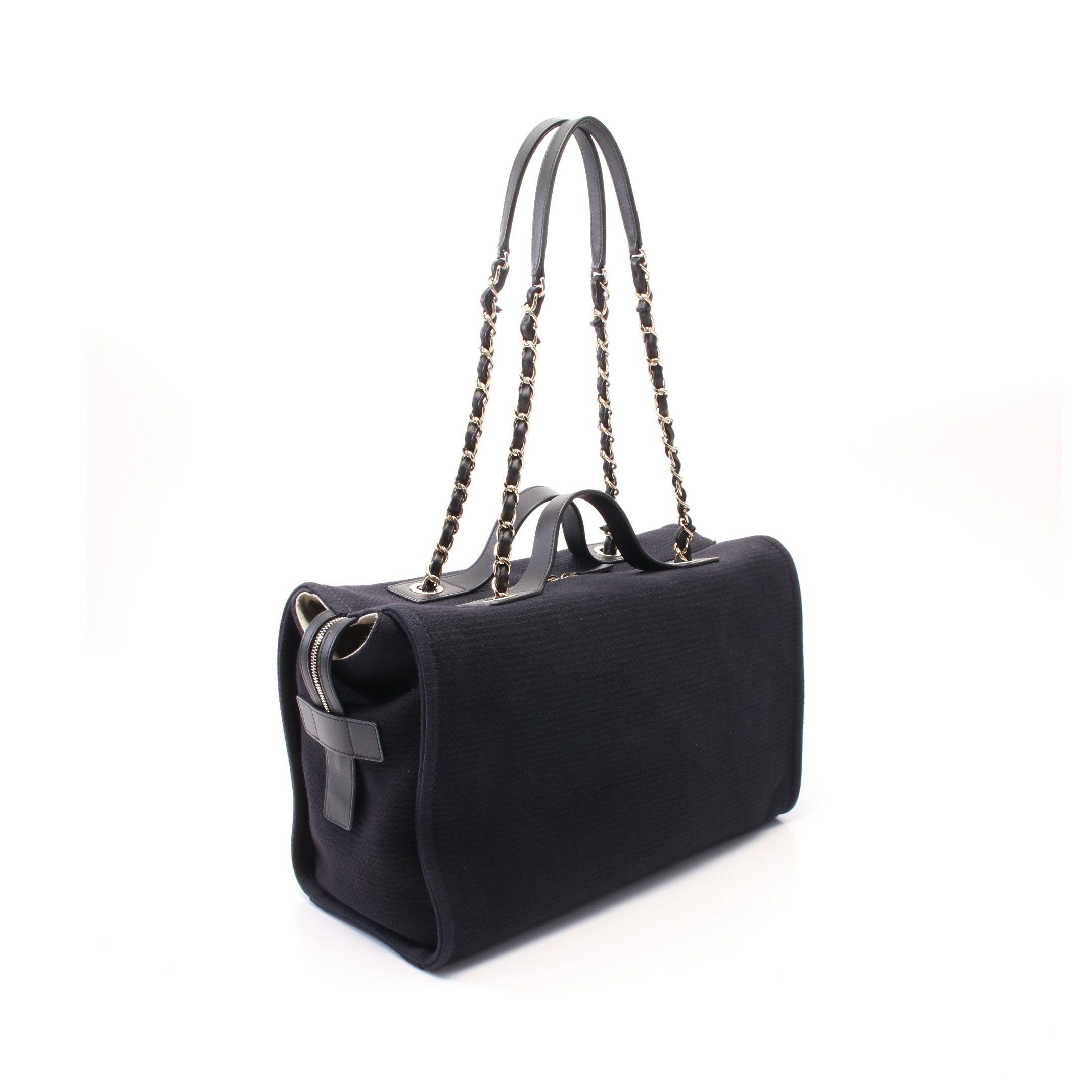 Chanel Chanel Deauville Boston Bag Chain Shoulder Canvas Leather Navy Gold Hardware Size ONE SIZE - 2 Thumbnail