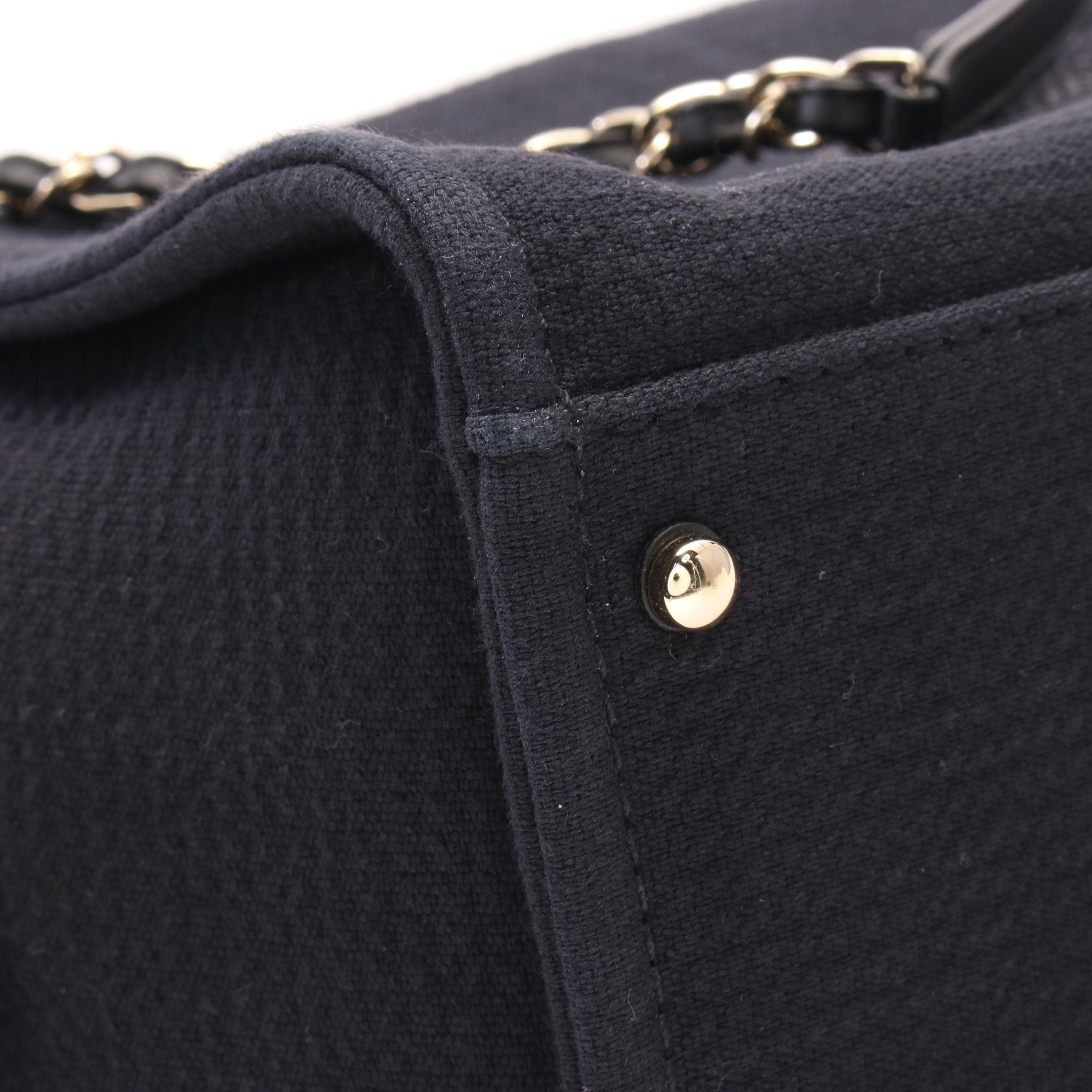 Chanel Chanel Deauville Boston Bag Chain Shoulder Canvas Leather Navy Gold Hardware Size ONE SIZE - 6 Thumbnail