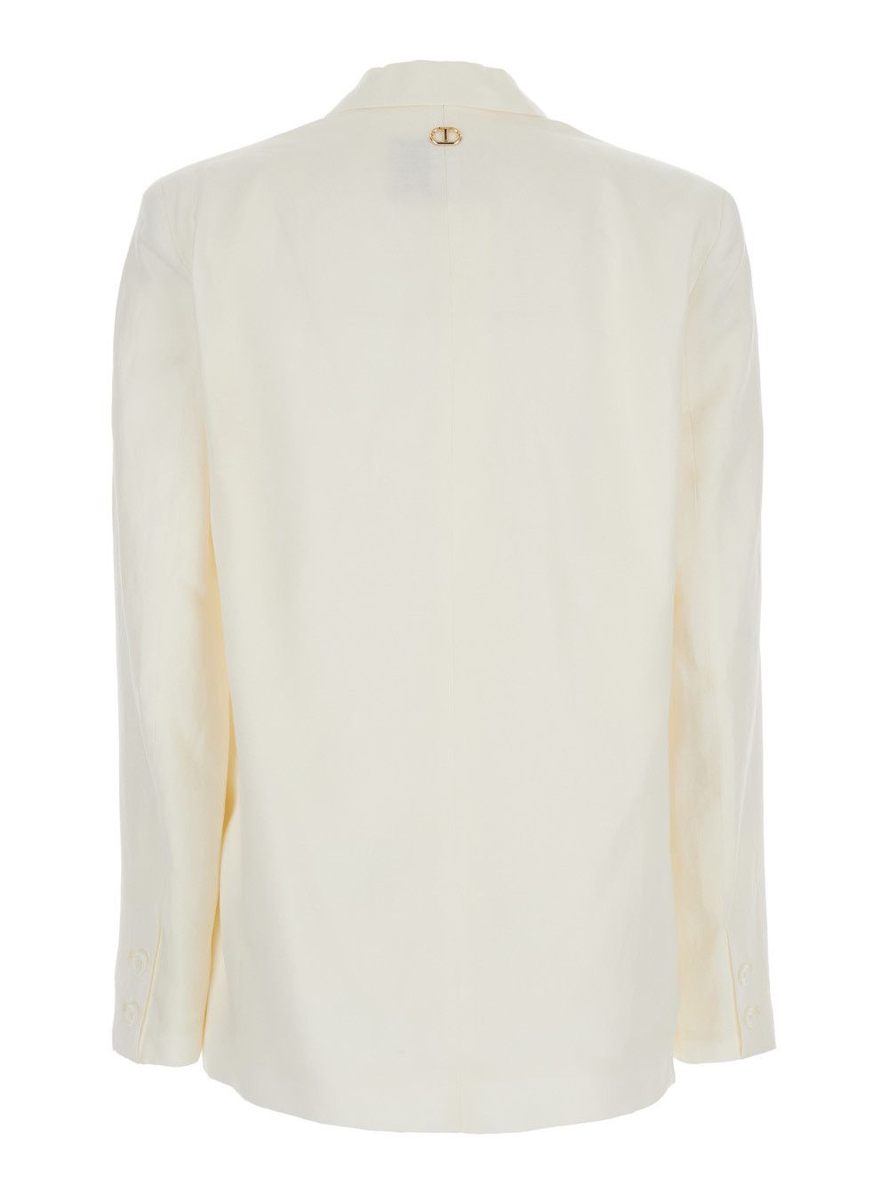 White Single-Breasted Jacket with Notched Revers and Dropped Shoulders in Linen Blend Woman