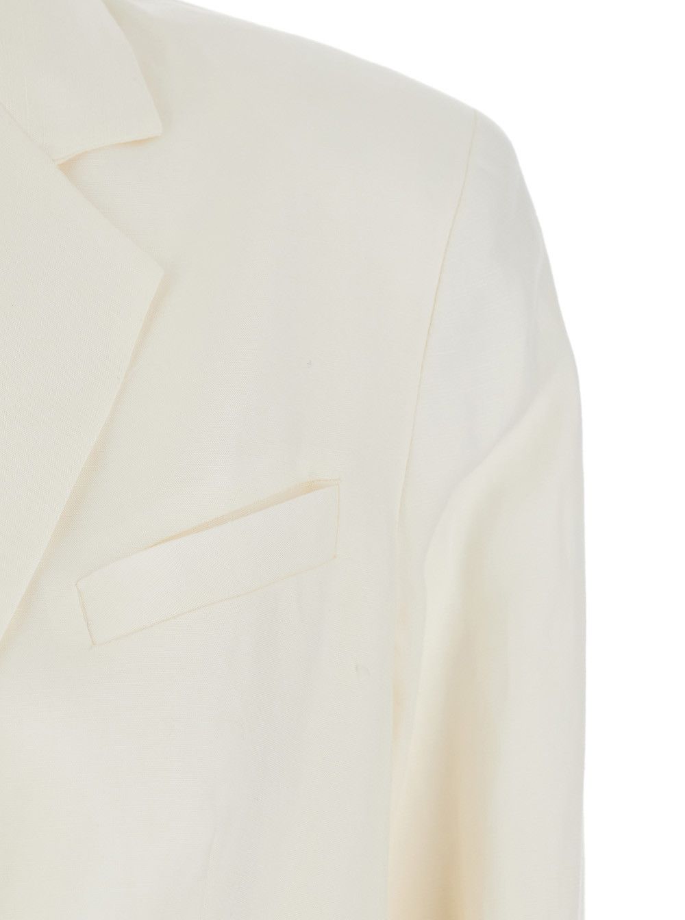 White Single-Breasted Jacket with Notched Revers and Dropped Shoulders in Linen Blend Woman