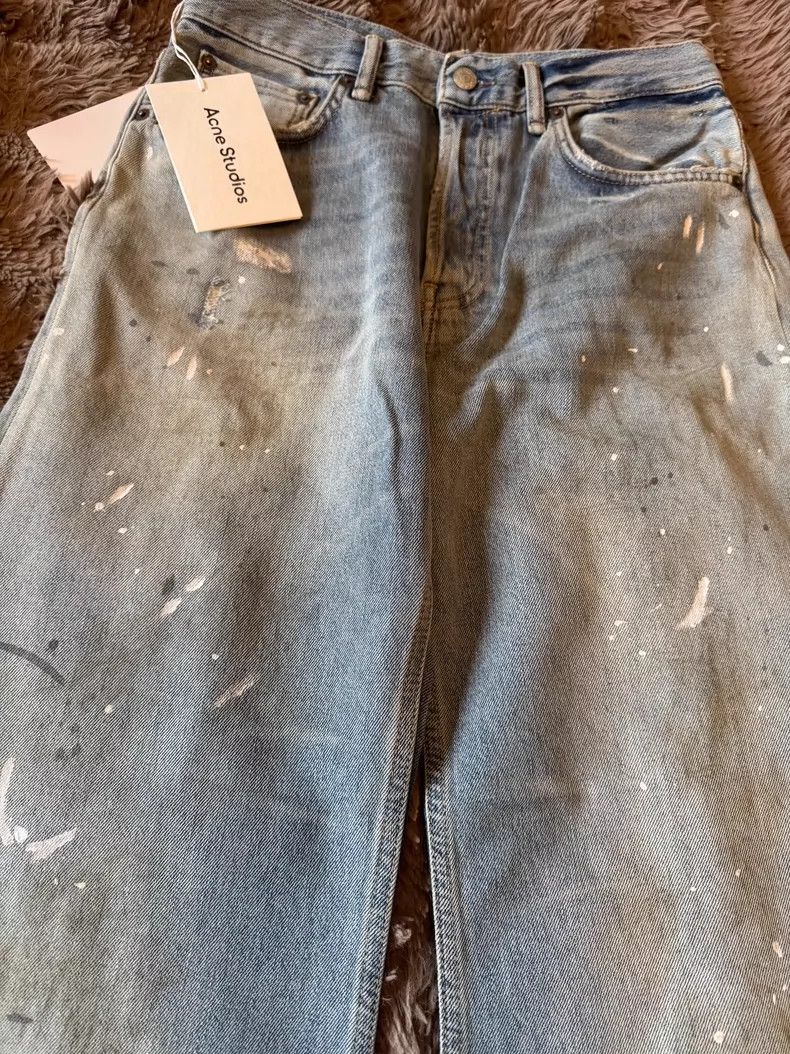 Acne Studios Acne Studios Blue Paint Splash Wide Leg Jeans - dmc Size US 27 - 2 Thumbnail