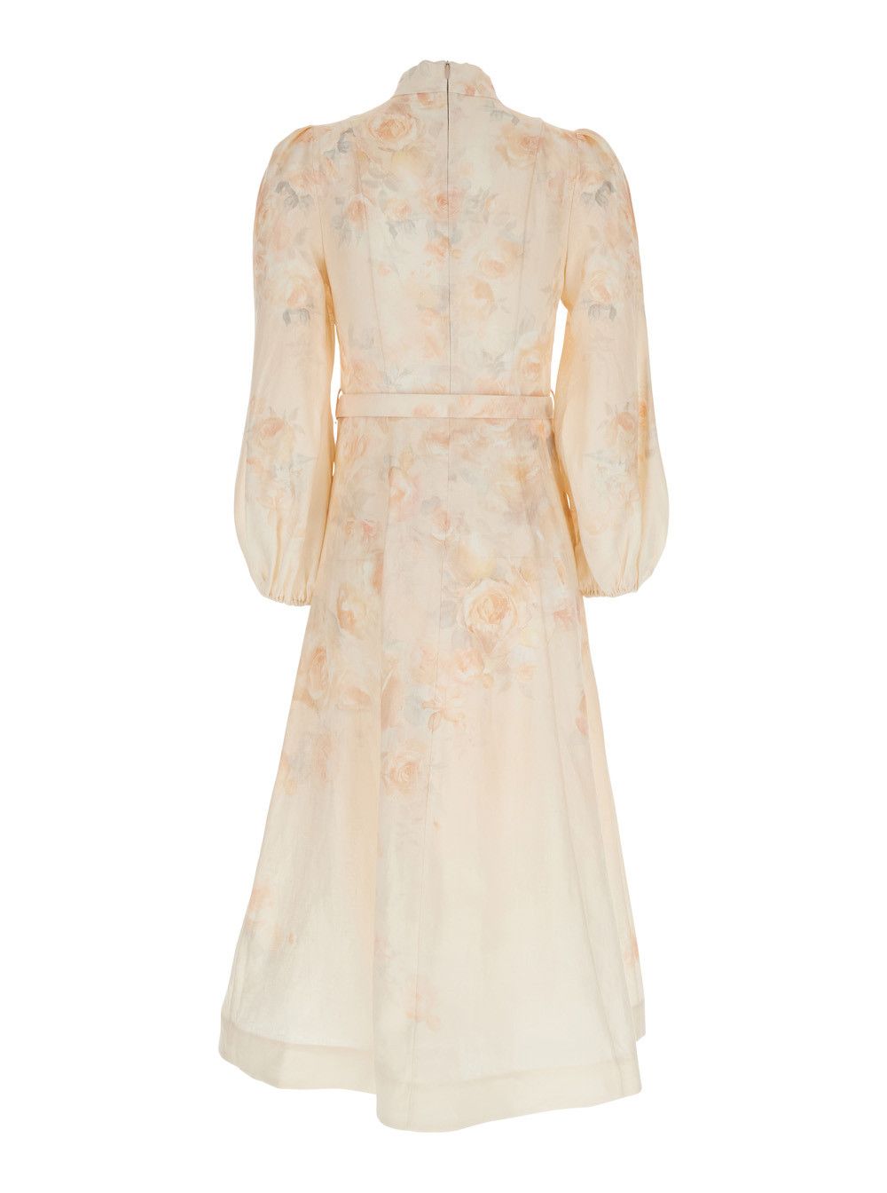 Zimmermann 'Crush' Multicolor Midi Dress with Puffed Sleeves and Adjustable and Removable Belt in Linen Woman Size L / US 10 / IT 46 - 2 Thumbnail