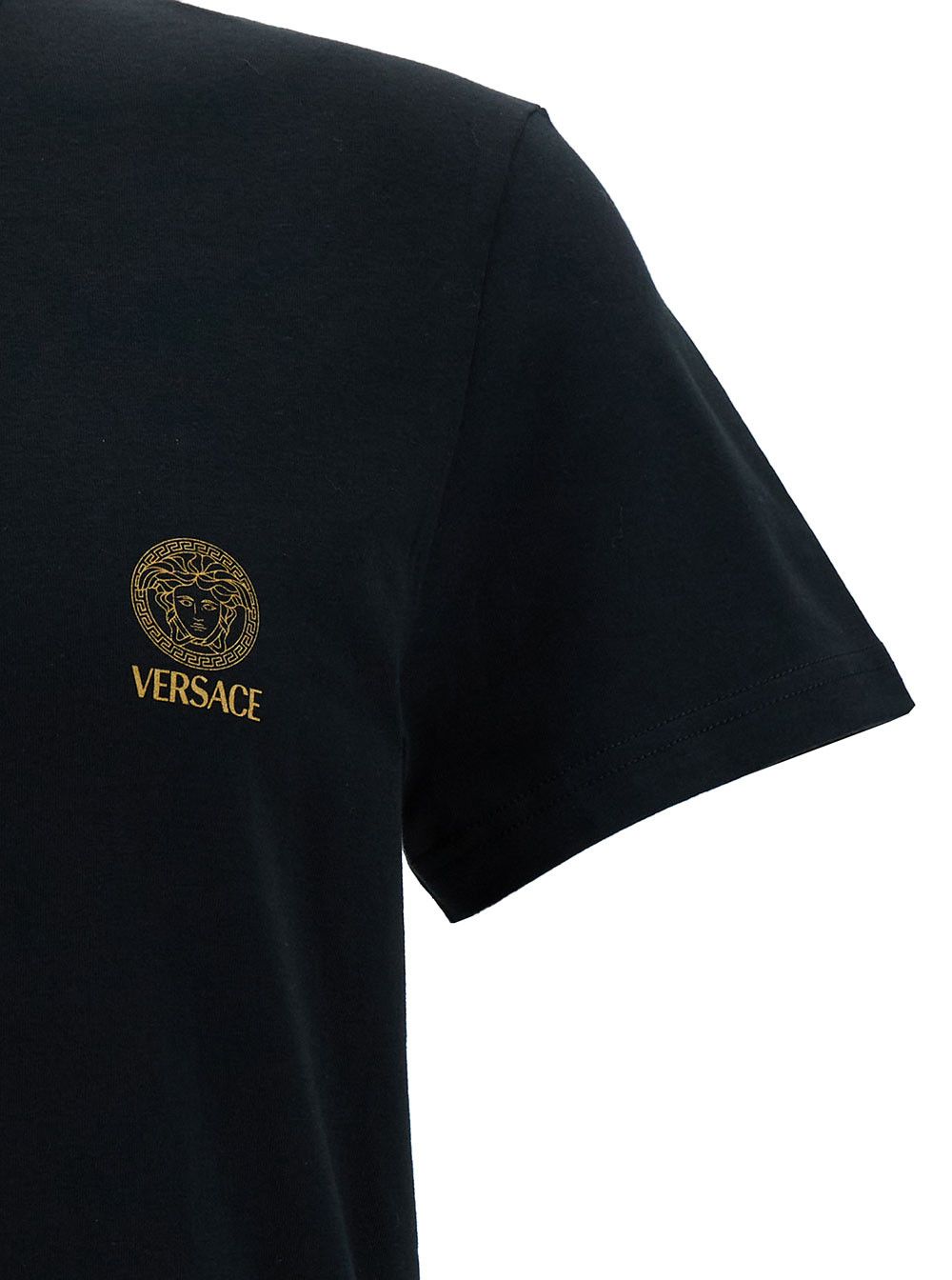 Versace Black Crew Neck T-Shirt with Medusa Print in Stretch Cotton for Men Size US L / EU 52-54 / 3 - 3 Thumbnail