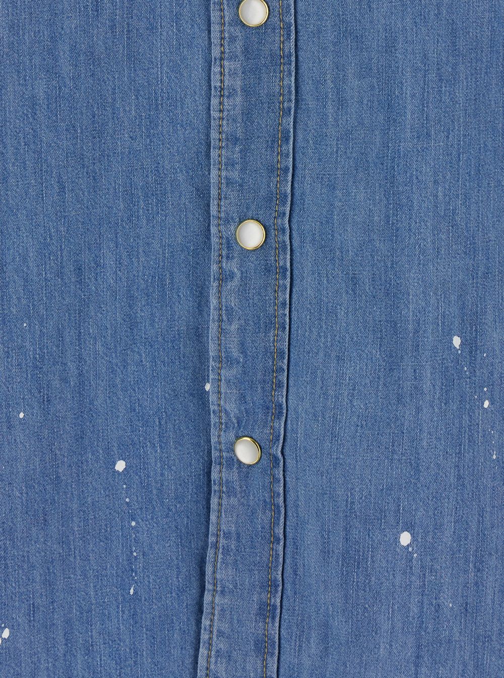 TONYWACK Light Blue Shirt with Classic Collar and All-Over Hand Painted Details in Denim Man Size US XL / EU 56 / 4 - 3 Thumbnail