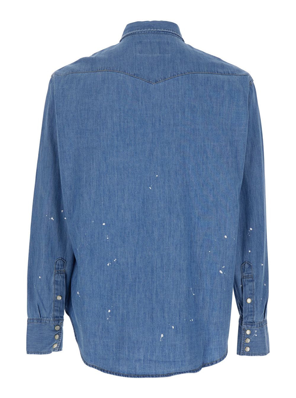TONYWACK Light Blue Shirt with Classic Collar and All-Over Hand Painted Details in Denim Man Size US XL / EU 56 / 4 - 2 Thumbnail
