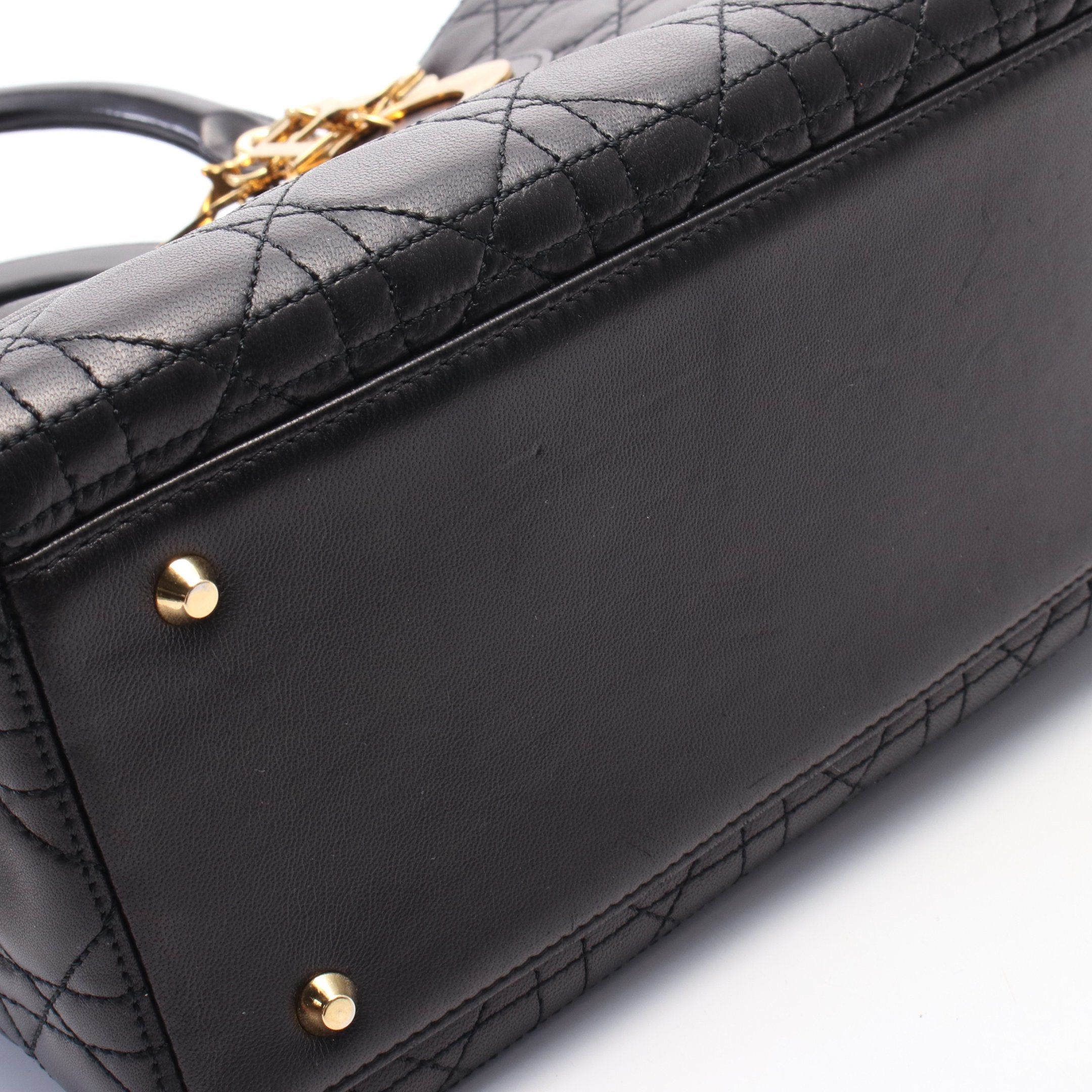 Dior Dior Lady Dior Canage Handbag Leather Black Size ONE SIZE - 8 Thumbnail