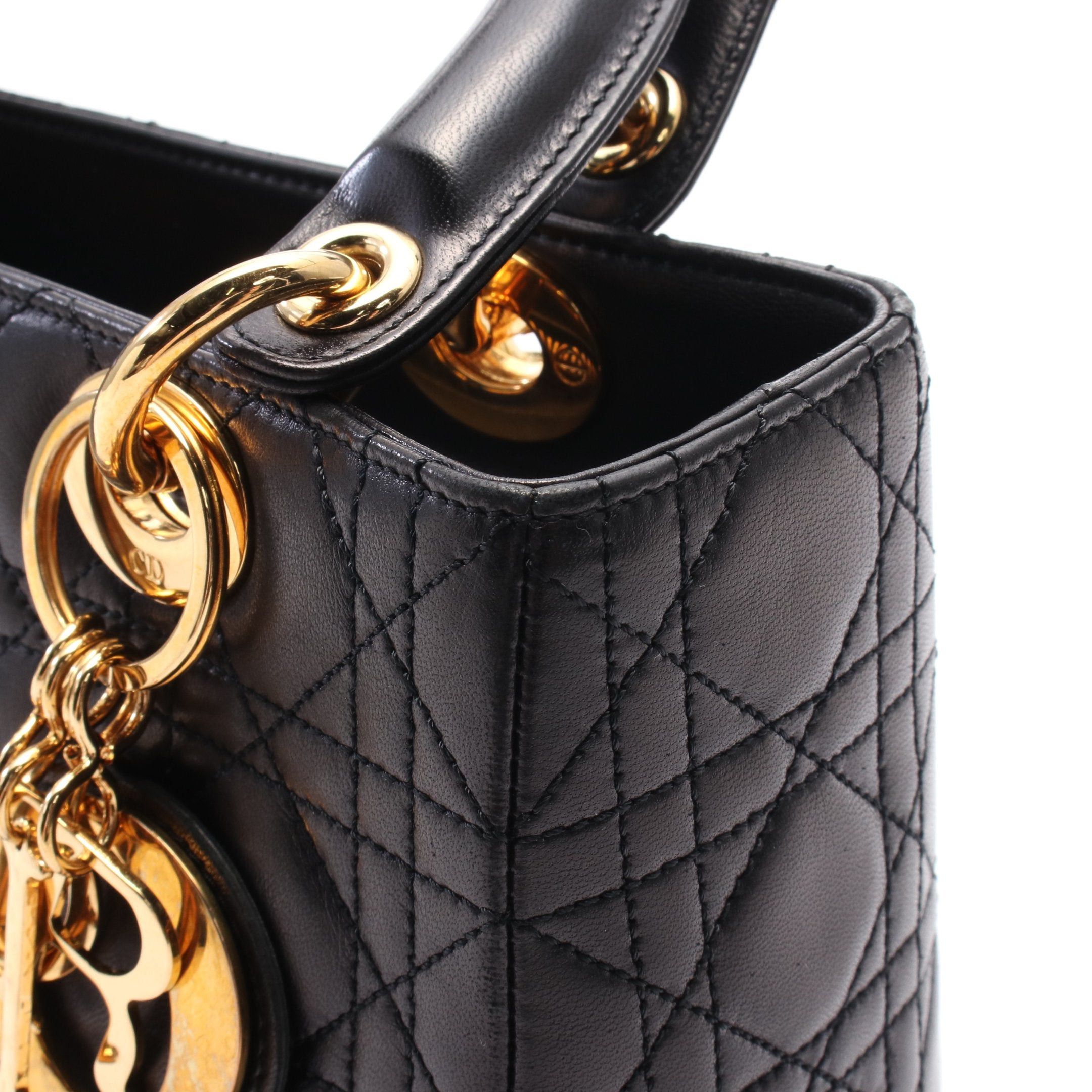 Dior Dior Lady Dior Canage Handbag Leather Black Size ONE SIZE - 10 Thumbnail