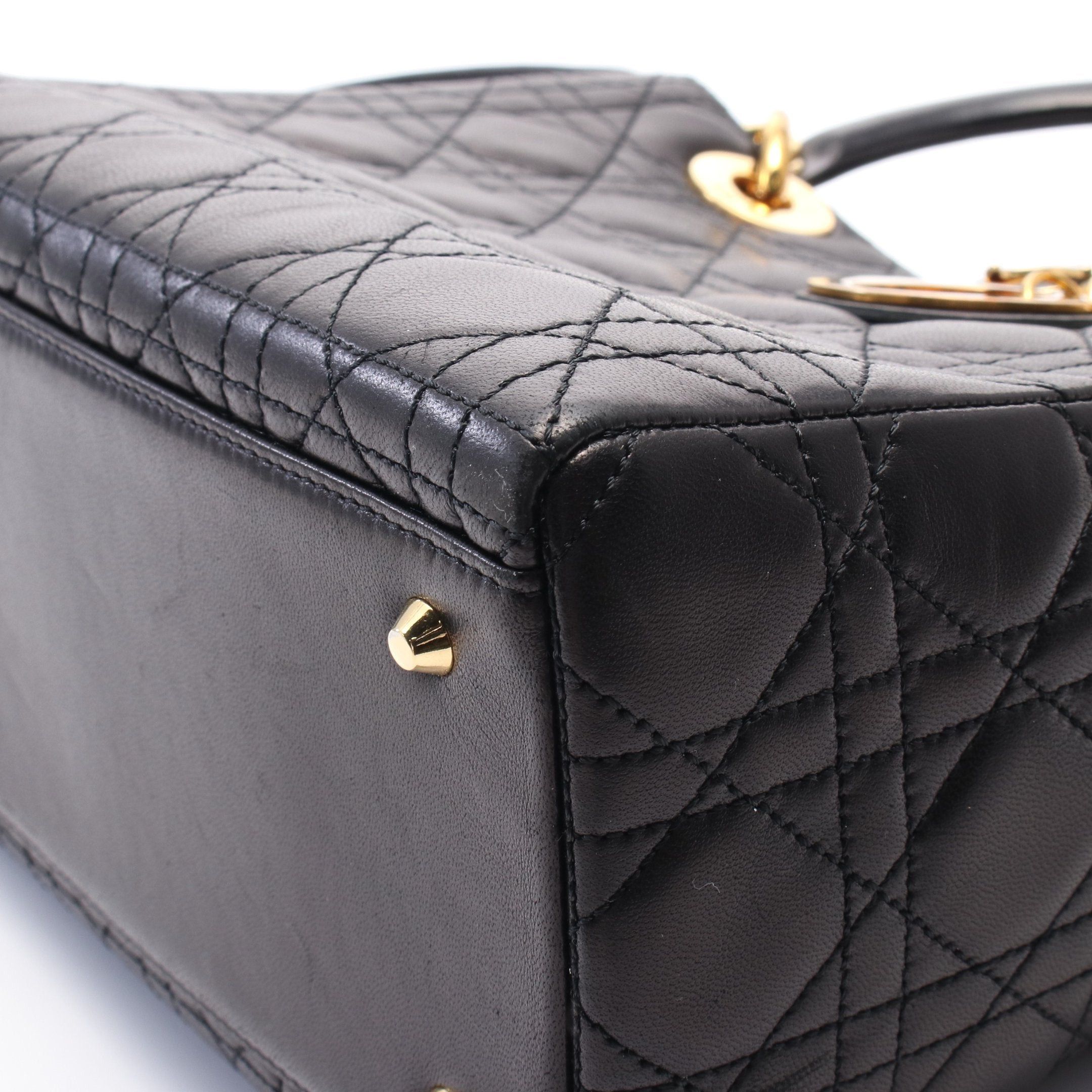Dior Dior Lady Dior Canage Handbag Leather Black Size ONE SIZE - 9 Thumbnail