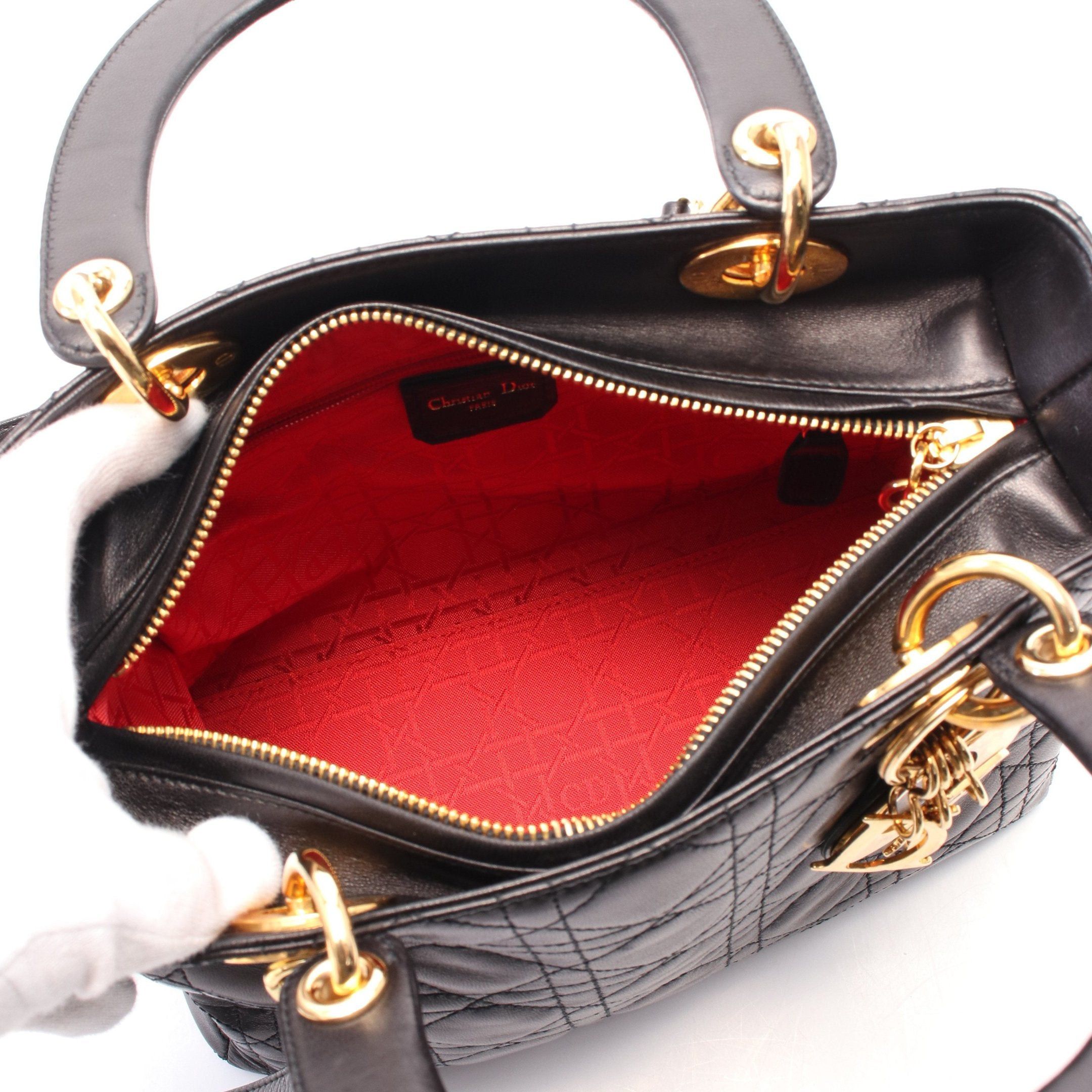 Dior Dior Lady Dior Canage Handbag Leather Black Size ONE SIZE - 3 Thumbnail
