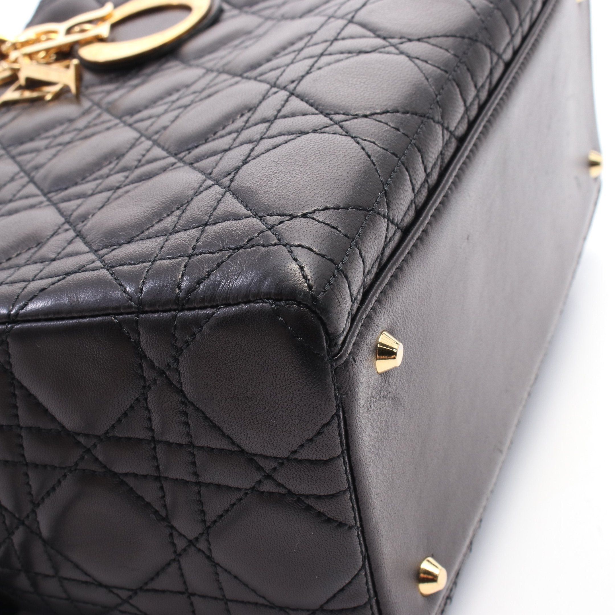 Dior Dior Lady Dior Canage Handbag Leather Black Size ONE SIZE - 7 Thumbnail